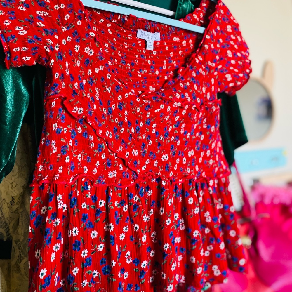 Patrons of Peace Smocked Bodice Top w/ a ruffle bottom Sz. M